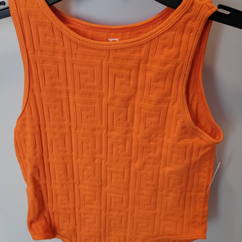 Orange Sleeveless Textured Top